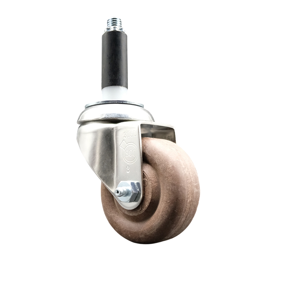 High Temperature Glass Filled Nylon Swivel Stem Caster with 3 Inch Brown Caster Wheel - 7/8" Expanding Stem - 316 Stainless Steel Caster - 350 lbs. Capacity Per Caster - Service Caster Brand — photo 1