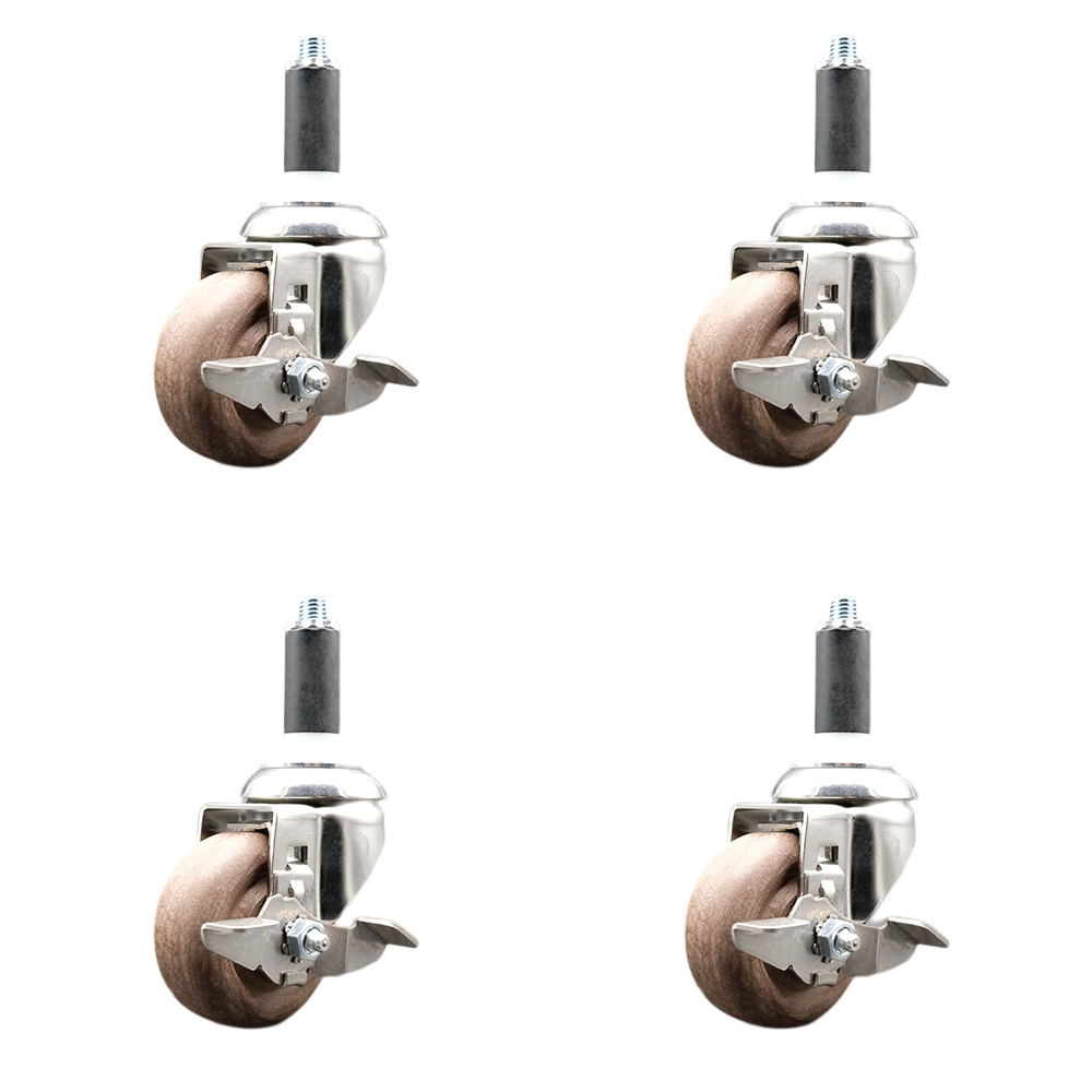High Temp Glass Filled Nylon Swivel Stem Caster Set of 4 with 3.5 Inch Caster Wheels- 1" Expanding Stems-316 Stainless Steel Casters-Includes 4 Swivel Casters with Top Lock Brakes-Service Caster Brand — photo 1