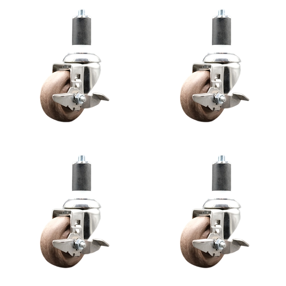 High Temp Glass Filled Nylon Swivel Stem Caster Set of 4 with 3.5 Inch Caster Wheels- 1-1/2" Expanding Stem-316 Stainless Steel Caster-Include 4 Swivel Casters with Top Lock Brake-Service Caster Brand — photo 1
