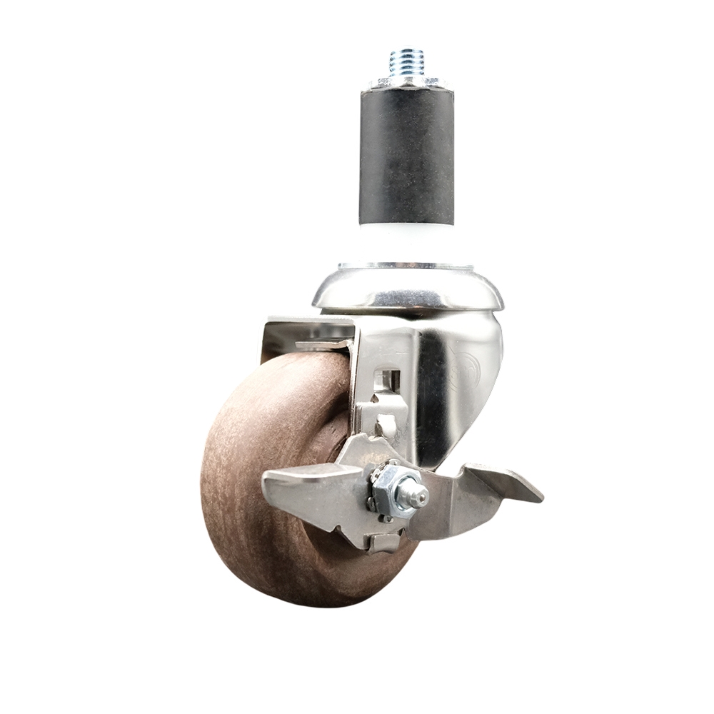 High Temp Glass Filled Nylon Swivel Stem Caster with 3.5 Inch Brown Caster Wheel and Top Lock Brake - 1-1/2" Expanding Stem-316 Stainless Steel Caster-350 lbs. Capacity Per Caster-Service Caster Brand — photo 1