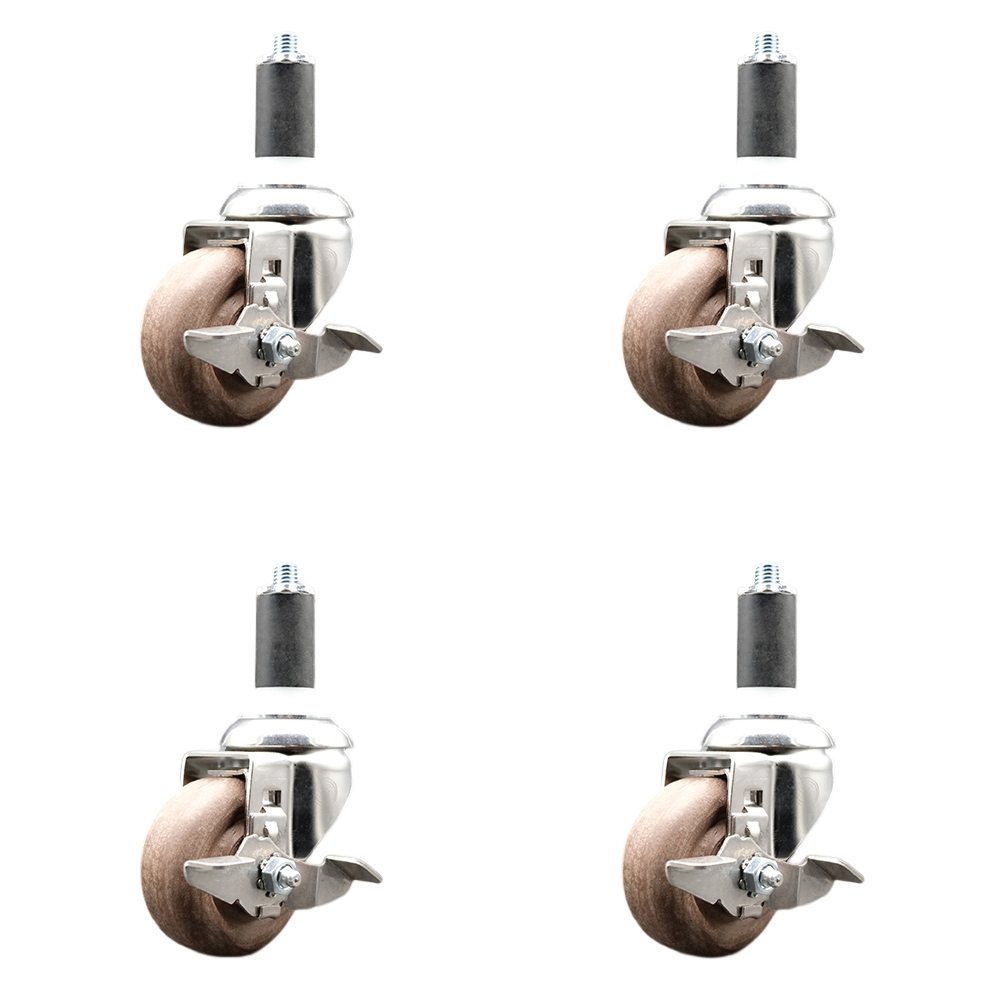 High Temp Glass Filled Nylon Swivel Stem Caster Set of 4 with 3.5 Inch Caster Wheels- 1-1/4" Expanding Stem-316 Stainless Steel Caster-Include 4 Swivel Casters with Top Lock Brake-Service Caster Brand — photo 1
