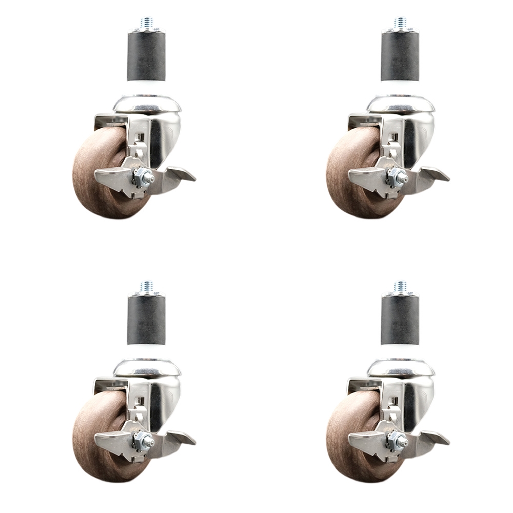 High Temp Glass Filled Nylon Swivel Stem Caster Set of 4 with 3.5 Inch Caster Wheels- 1-3/4" Expanding Stem-316 Stainless Steel Caster-Include 4 Swivel Casters with Top Lock Brake-Service Caster Brand — photo 1