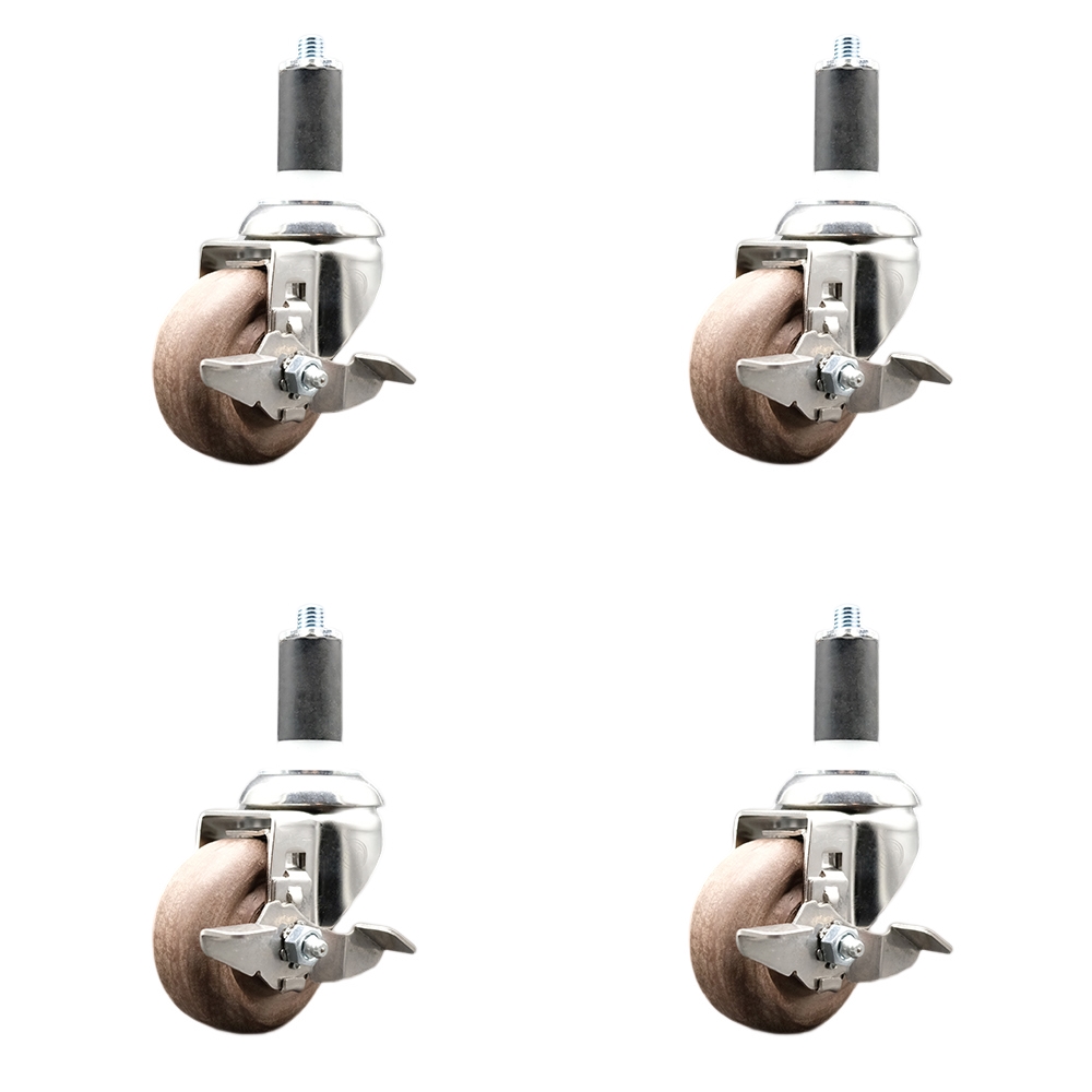 High Temp Glass Filled Nylon Swivel Stem Caster Set of 4 with 3.5 Inch Caster Wheels- 1-3/8" Expanding Stem-316 Stainless Steel Caster-Include 4 Swivel Casters with Top Lock Brake-Service Caster Brand — photo 1