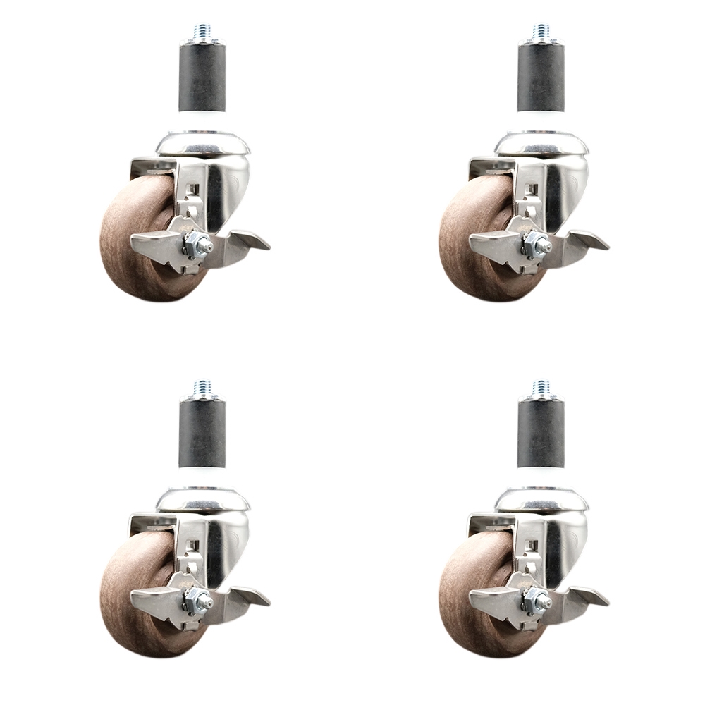 High Temp Glass Filled Nylon Swivel Stem Caster Set of 4 with 3.5 Inch Caster Wheels- 1-5/8" Expanding Stem-316 Stainless Steel Caster-Include 4 Swivel Casters with Top Lock Brake-Service Caster Brand — photo 1