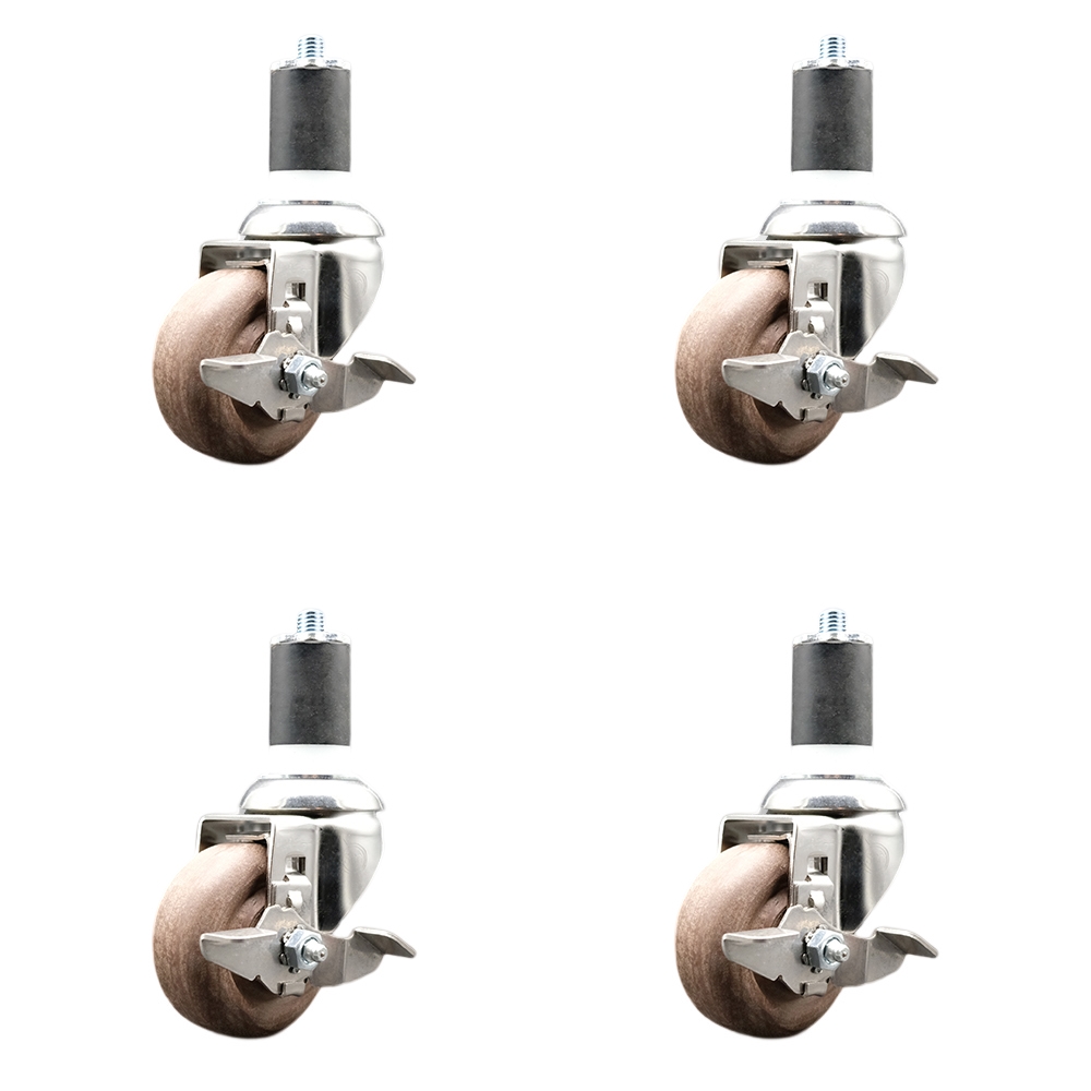 High Temp Glass Filled Nylon Swivel Stem Caster Set of 4 with 3.5 Inch Caster Wheels- 1-7/8" Expanding Stem-316 Stainless Steel Caster-Include 4 Swivel Casters with Top Lock Brake-Service Caster Brand — photo 1