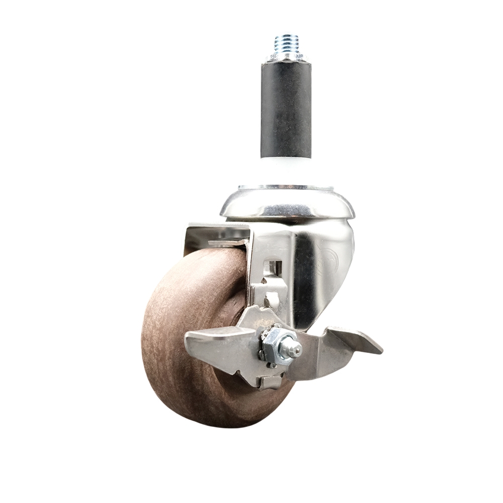 High Temp Glass Filled Nylon Swivel Stem Caster with 3 Inch Brown Caster Wheel and Top Lock Brake - 1" Expanding Stem - 316 Stainless Steel Caster - 350 lbs. Capacity Per Caster - Service Caster Brand — photo 1