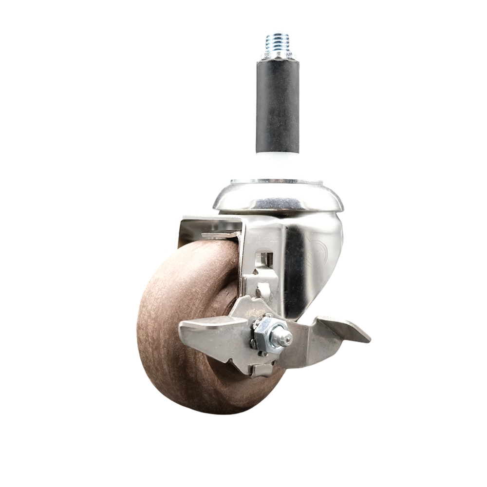 High Temp Glass Filled Nylon Swivel Stem Caster with 3.5 Inch Brown Caster Wheel and Top Lock Brake - 3/4" Expanding Stem-316 Stainless Steel Caster - 350 lbs. Capacity Per Caster-Service Caster Brand — photo 1