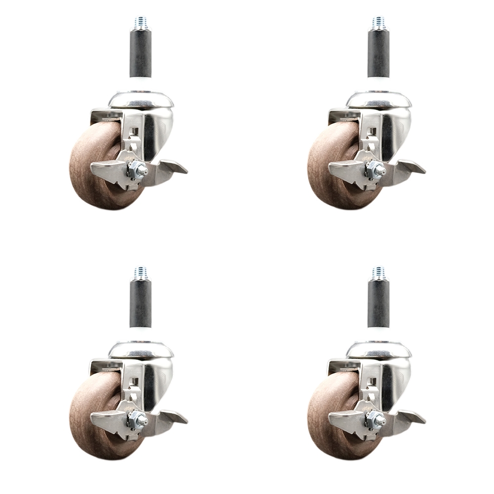 High Temp Glass Filled Nylon Swivel Stem Caster Set of 4 with 3 Inch Caster Wheels- 7/8" Expanding Stems-316 Stainless Steel Casters-Includes 4 Swivel Casters with Top Lock Brakes-Service Caster Brand — photo 1