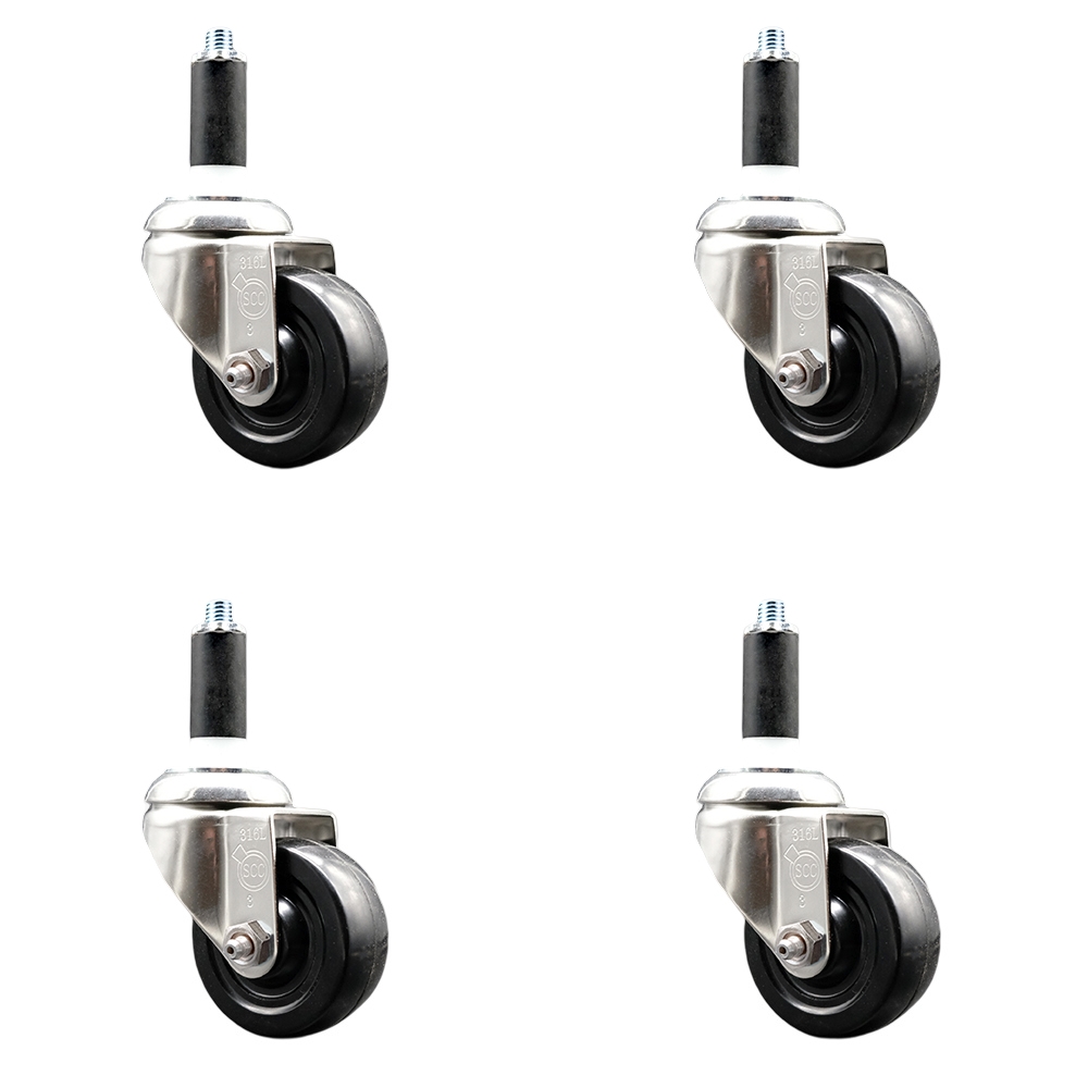 Soft Rubber Swivel Stem Caster Set of 4 with 3.5 Inch Black Caster Wheels - 1" Expanding Stems - 316 Stainless Steel Casters - Includes 4 Swivel Casters - Service Caster Brand — photo 1