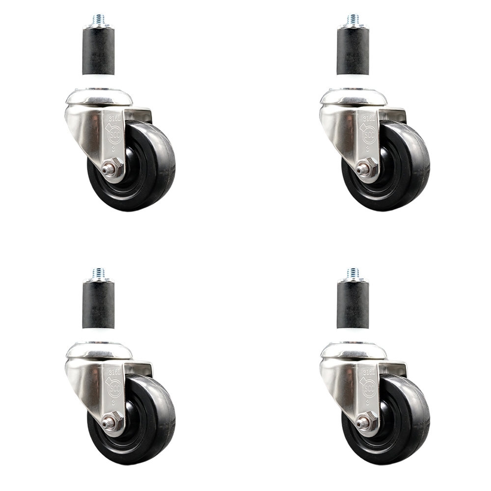 Hard Rubber Swivel Stem Caster Set of 4 with 3 Inch Black Caster Wheels - 1-1/2" Expanding Stems - 316 Stainless Steel Casters - Includes 4 Swivel Casters - Service Caster Brand — photo 1