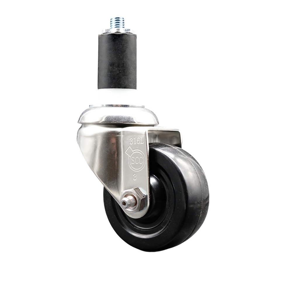 Soft Rubber Swivel Stem Caster with 3.5 Inch Black Caster Wheel - 1-1/2" Expanding Stem - 316 Stainless Steel Caster - 200 lbs. Capacity Per Caster - Service Caster Brand — photo 1