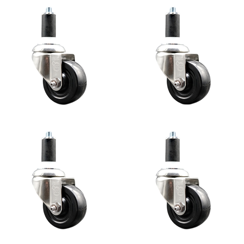 Soft Rubber Swivel Stem Caster Set of 4 with 3.5 Inch Black Caster Wheels - 1-1/4" Expanding Stems - 316 Stainless Steel Casters - Includes 4 Swivel Casters - Service Caster Brand — photo 1