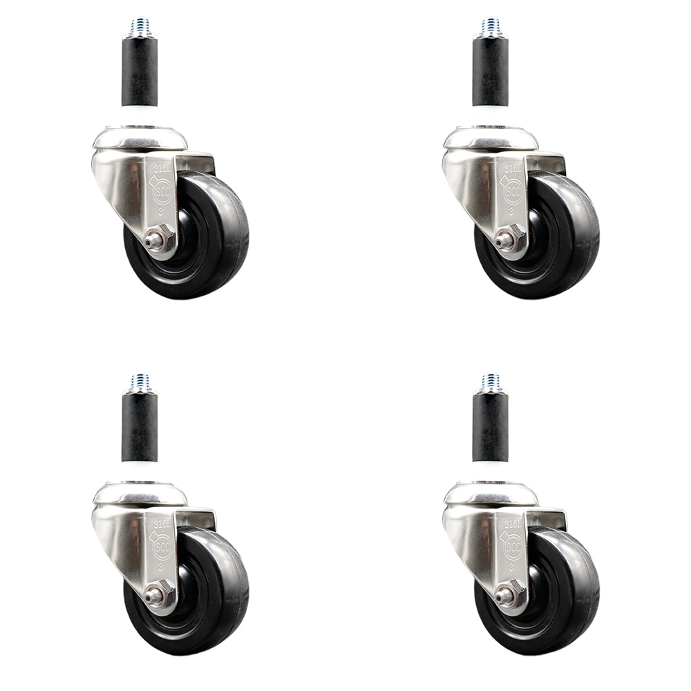Soft Rubber Swivel Stem Caster Set of 4 with 3.5 Inch Black Caster Wheels - 1-1/8" Expanding Stems - 316 Stainless Steel Casters - Includes 4 Swivel Casters - Service Caster Brand — photo 1