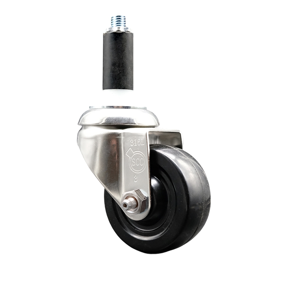 Hard Rubber Swivel Stem Caster with 3.5 Inch Black Caster Wheel - 1-1/8" Expanding Stem - 316 Stainless Steel Caster - 285 lbs. Capacity Per Caster - Service Caster Brand — photo 1