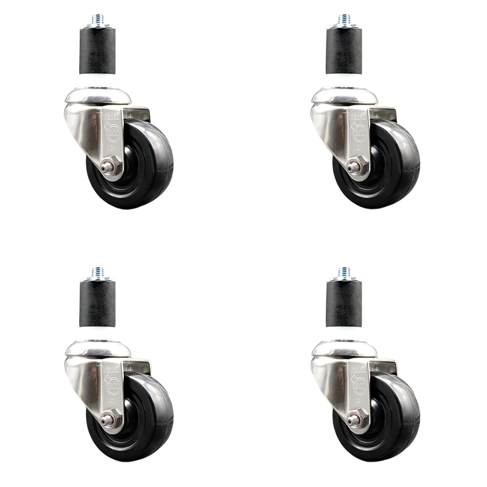 Soft Rubber Swivel Stem Caster Set of 4 with 3.5 Inch Black Caster Wheels - 1-3/4" Expanding Stems - 316 Stainless Steel Casters - Includes 4 Swivel Casters - Service Caster Brand — photo 1