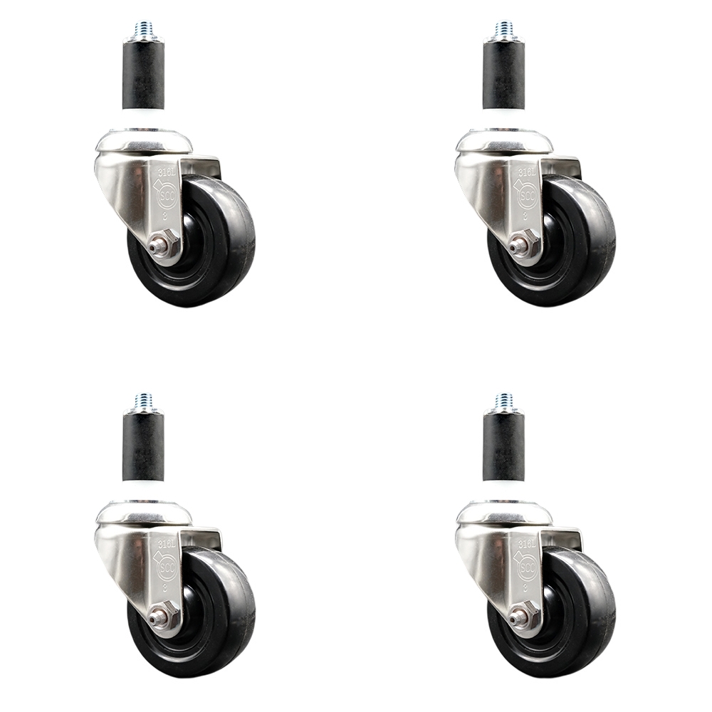 Soft Rubber Swivel Stem Caster Set of 4 with 3.5 Inch Black Caster Wheels - 1-3/8" Expanding Stems - 316 Stainless Steel Casters - Includes 4 Swivel Casters - Service Caster Brand — photo 1