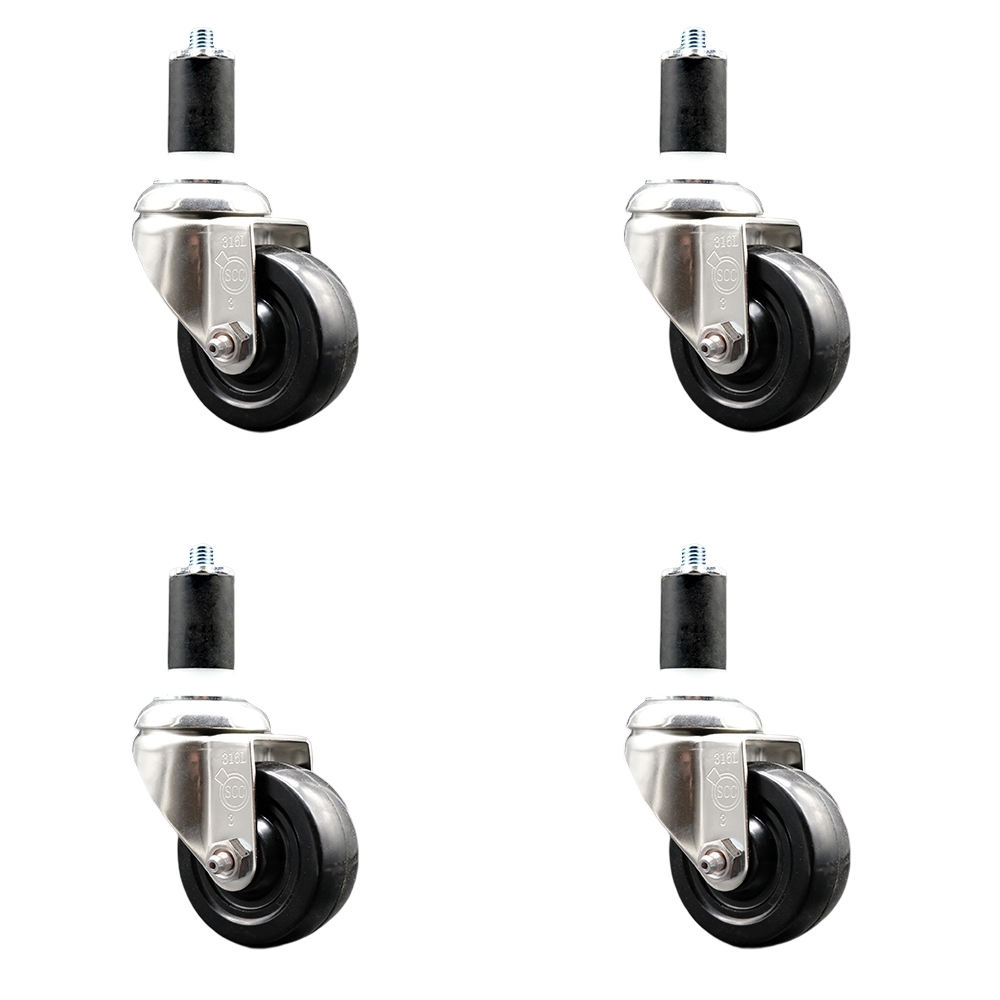 Soft Rubber Swivel Stem Caster Set of 4 with 3.5 Inch Black Caster Wheels - 1-5/8" Expanding Stems - 316 Stainless Steel Casters - Includes 4 Swivel Casters - Service Caster Brand — photo 1