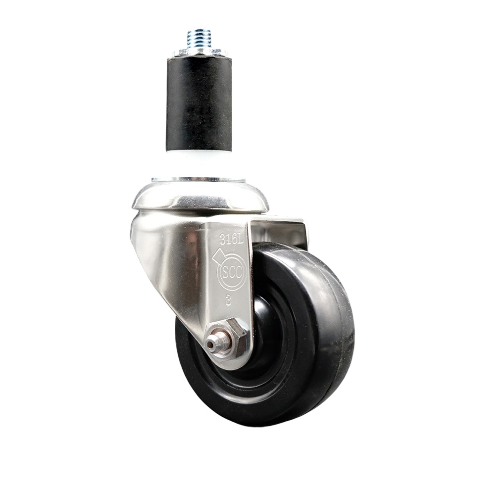 Hard Rubber Swivel Stem Caster with 3 Inch Black Caster Wheel - 1-5/8" Expanding Stem - 316 Stainless Steel Caster - 275 lbs. Capacity Per Caster - Service Caster Brand — photo 1