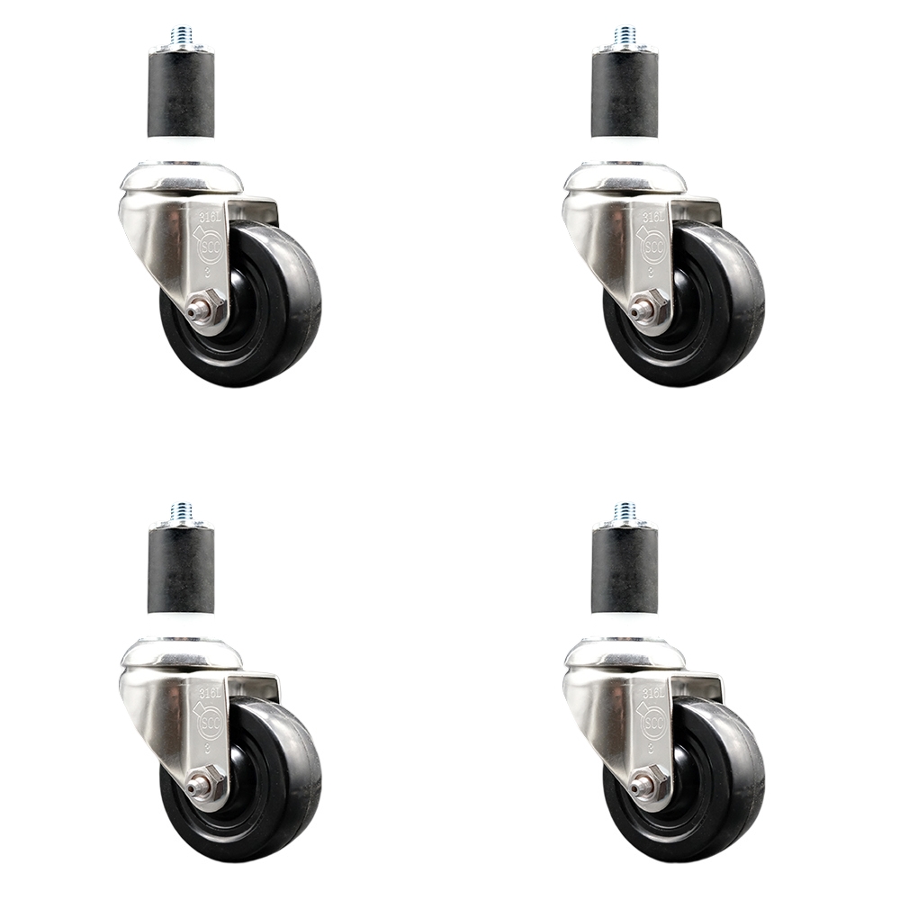 Soft Rubber Swivel Stem Caster Set of 4 with 3.5 Inch Black Caster Wheels - 1-7/8" Expanding Stems - 316 Stainless Steel Casters - Includes 4 Swivel Casters - Service Caster Brand — photo 1