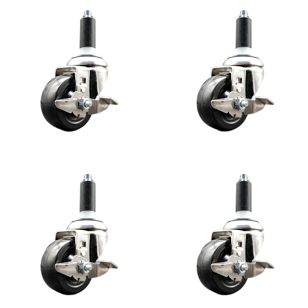 Soft Rubber Swivel Stem Caster Set of 4 with 3.5 Inch Caster Wheels - 1" Expanding Stems - 316 Stainless Steel Casters - Includes 4 Swivel Casters with Top Lock Brakes - Service Caster Brand — photo 1