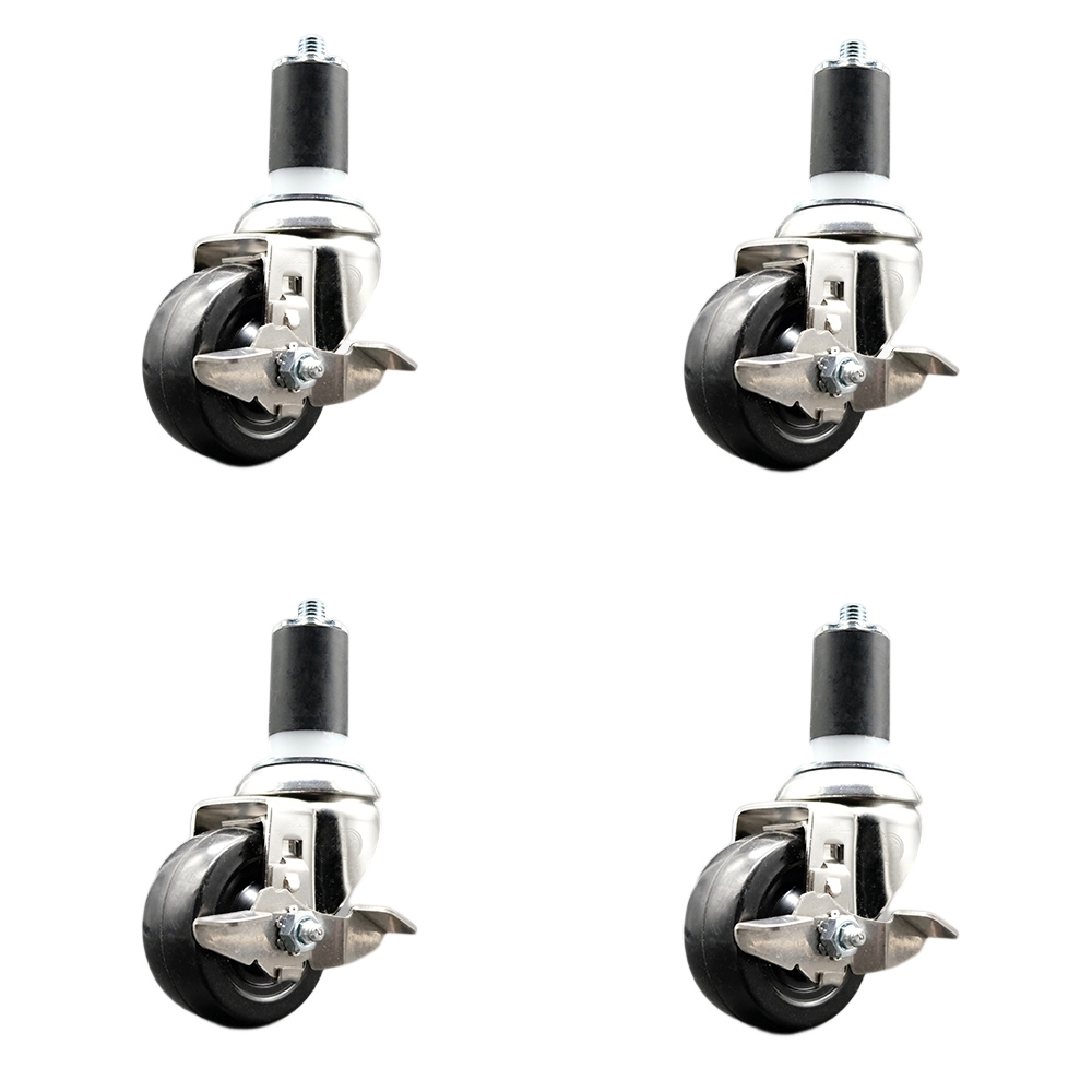 Soft Rubber Swivel Stem Caster Set of 4 with 3.5 Inch Caster Wheels - 1-1/2" Expanding Stems - 316 Stainless Steel Casters - Includes 4 Swivel Casters with Top Lock Brakes - Service Caster Brand — photo 1