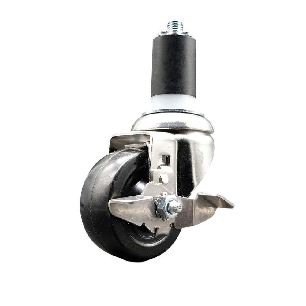 Hard Rubber Swivel Stem Caster with 3 Inch Black Caster Wheel and Top Lock Brake - 1-1/2" Expanding Stem - 316 Stainless Steel Caster - 275 lbs. Capacity Per Caster - Service Caster Brand — photo 1