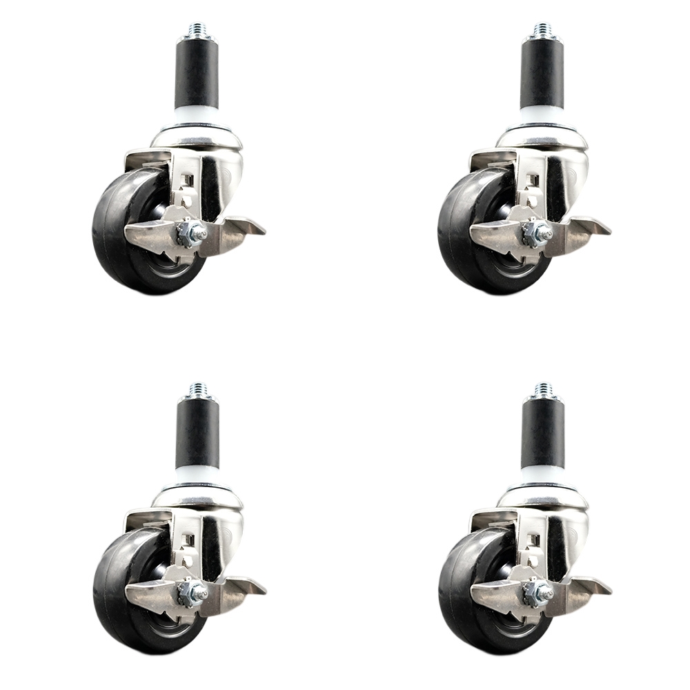 Hard Rubber Swivel Stem Caster Set of 4 with 3.5 Inch Caster Wheels - 1-1/4" Expanding Stems - 316 Stainless Steel Casters - Includes 4 Swivel Casters with Top Lock Brakes - Service Caster Brand — photo 1