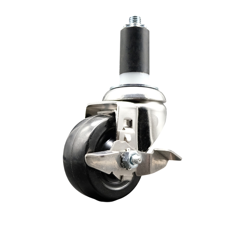 Hard Rubber Swivel Stem Caster with 3 Inch Black Caster Wheel and Top Lock Brake - 1-1/4" Expanding Stem - 316 Stainless Steel Caster - 275 lbs. Capacity Per Caster - Service Caster Brand — photo 1