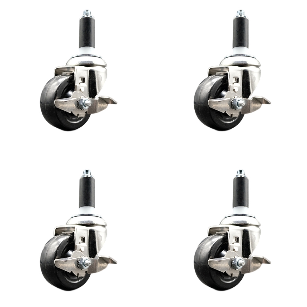 Hard Rubber Swivel Stem Caster Set of 4 with 3.5 Inch Caster Wheels - 1-1/8" Expanding Stems - 316 Stainless Steel Casters - Includes 4 Swivel Casters with Top Lock Brakes - Service Caster Brand — photo 1
