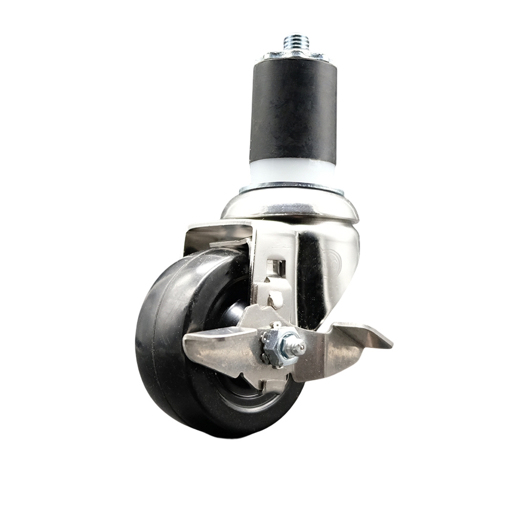 Soft Rubber Swivel Stem Caster with 3 Inch Black Caster Wheel and Top Lock Brake - 1-3/4" Expanding Stem - 316 Stainless Steel Caster - 175 lbs. Capacity Per Caster - Service Caster Brand — photo 1