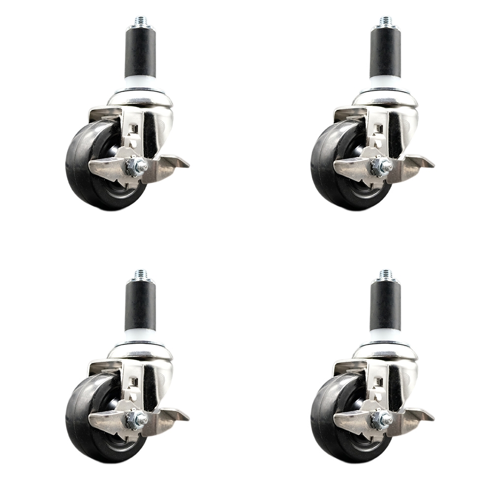 Soft Rubber Swivel Stem Caster Set of 4 with 3.5 Inch Caster Wheels - 1-3/8" Expanding Stems - 316 Stainless Steel Casters - Includes 4 Swivel Casters with Top Lock Brakes - Service Caster Brand — photo 1