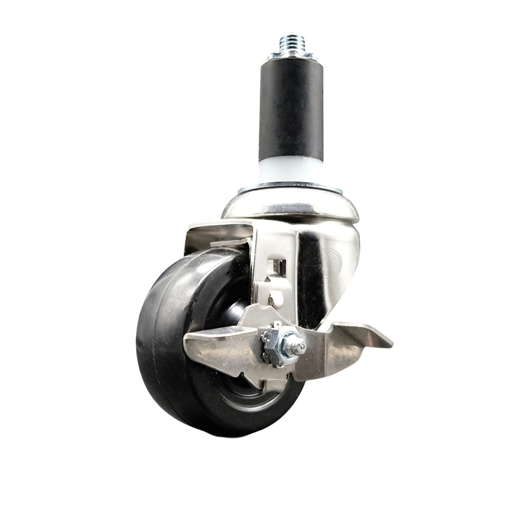 Hard Rubber Swivel Stem Caster with 3 Inch Black Caster Wheel and Top Lock Brake - 1-3/8" Expanding Stem - 316 Stainless Steel Caster - 275 lbs. Capacity Per Caster - Service Caster Brand — photo 1