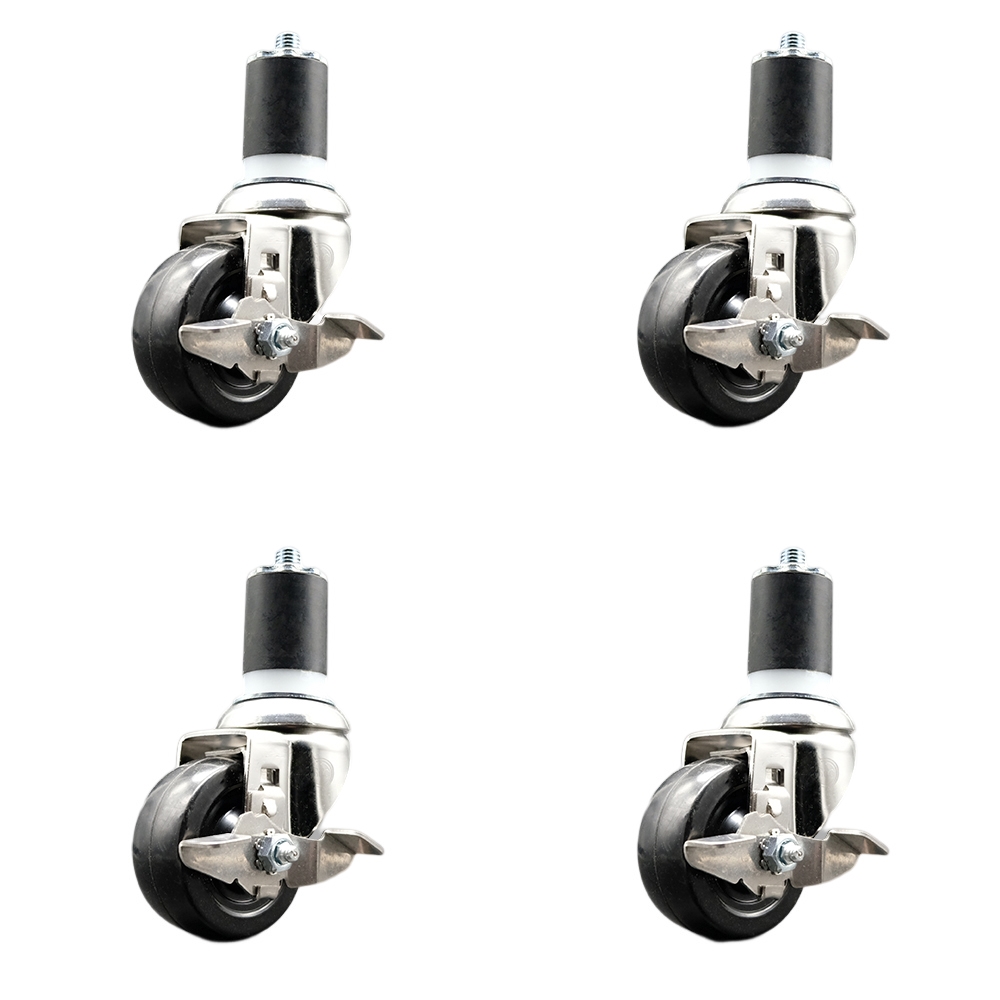 Soft Rubber Swivel Stem Caster Set of 4 with 3.5 Inch Caster Wheels - 1-7/8" Expanding Stems - 316 Stainless Steel Casters - Includes 4 Swivel Casters with Top Lock Brakes - Service Caster Brand — photo 1