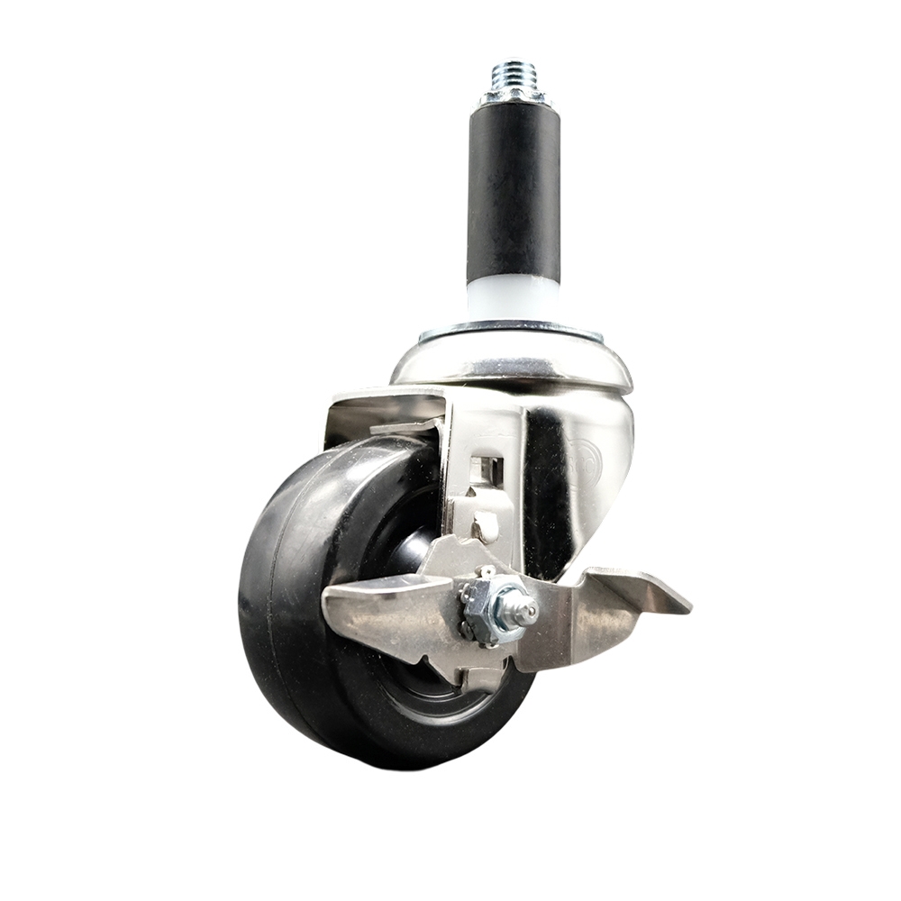Hard Rubber Swivel Stem Caster with 3 Inch Black Caster Wheel and Top Lock Brake - 1" Expanding Stem - 316 Stainless Steel Caster - 275 lbs. Capacity Per Caster - Service Caster Brand — photo 1