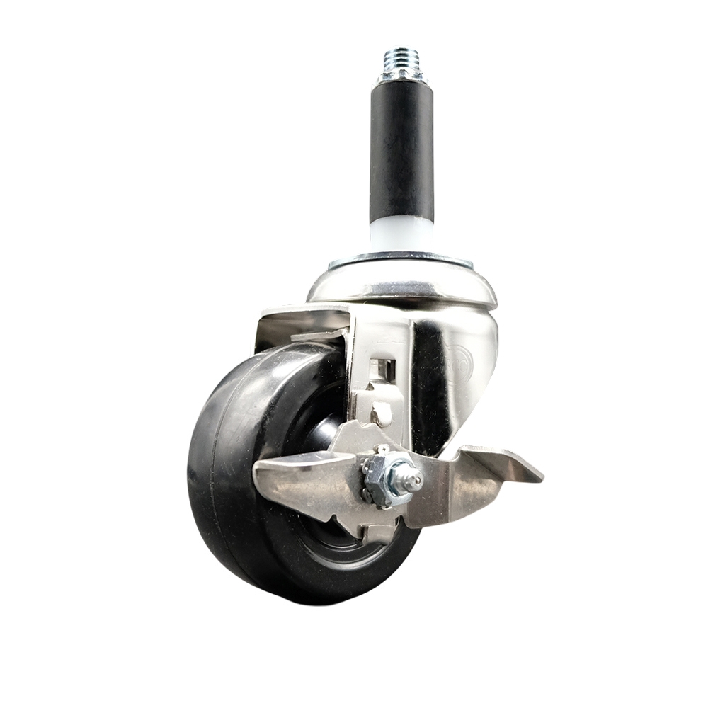 Hard Rubber Swivel Stem Caster with 3 Inch Black Caster Wheel and Top Lock Brake - 7/8" Expanding Stem - 316 Stainless Steel Caster - 275 lbs. Capacity Per Caster - Service Caster Brand — photo 1