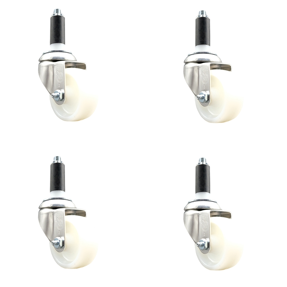Nylon Swivel Stem Caster Set of 4 with 3 Inch White Caster Wheels - 1" Expanding Stems - 316 Stainless Steel Casters - Includes 4 Swivel Casters - Service Caster Brand — photo 1