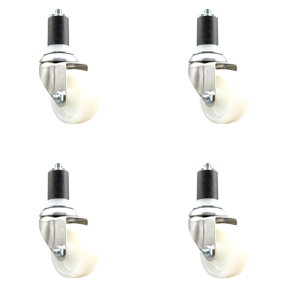 Nylon Swivel Stem Caster Set of 4 with 3 Inch White Caster Wheels - 1-1/2" Expanding Stems - 316 Stainless Steel Casters - Includes 4 Swivel Casters - Service Caster Brand — photo 1