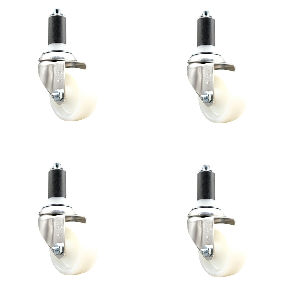 Nylon Swivel Stem Caster Set of 4 with 3 Inch White Caster Wheels - 1-1/4" Expanding Stems - 316 Stainless Steel Casters - Includes 4 Swivel Casters - Service Caster Brand — photo 1