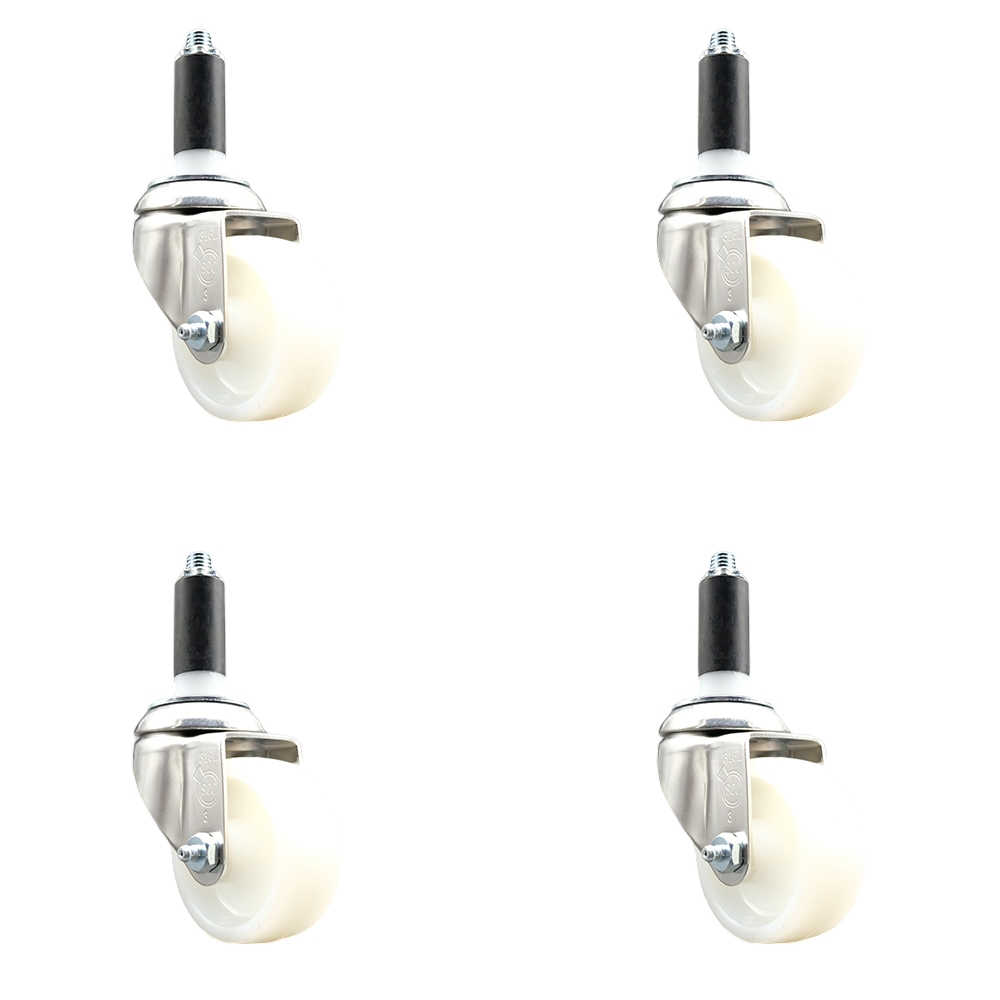 Nylon Swivel Stem Caster Set of 4 with 3 Inch White Caster Wheels - 1-1/8" Expanding Stems - 316 Stainless Steel Casters - Includes 4 Swivel Casters - Service Caster Brand — photo 1