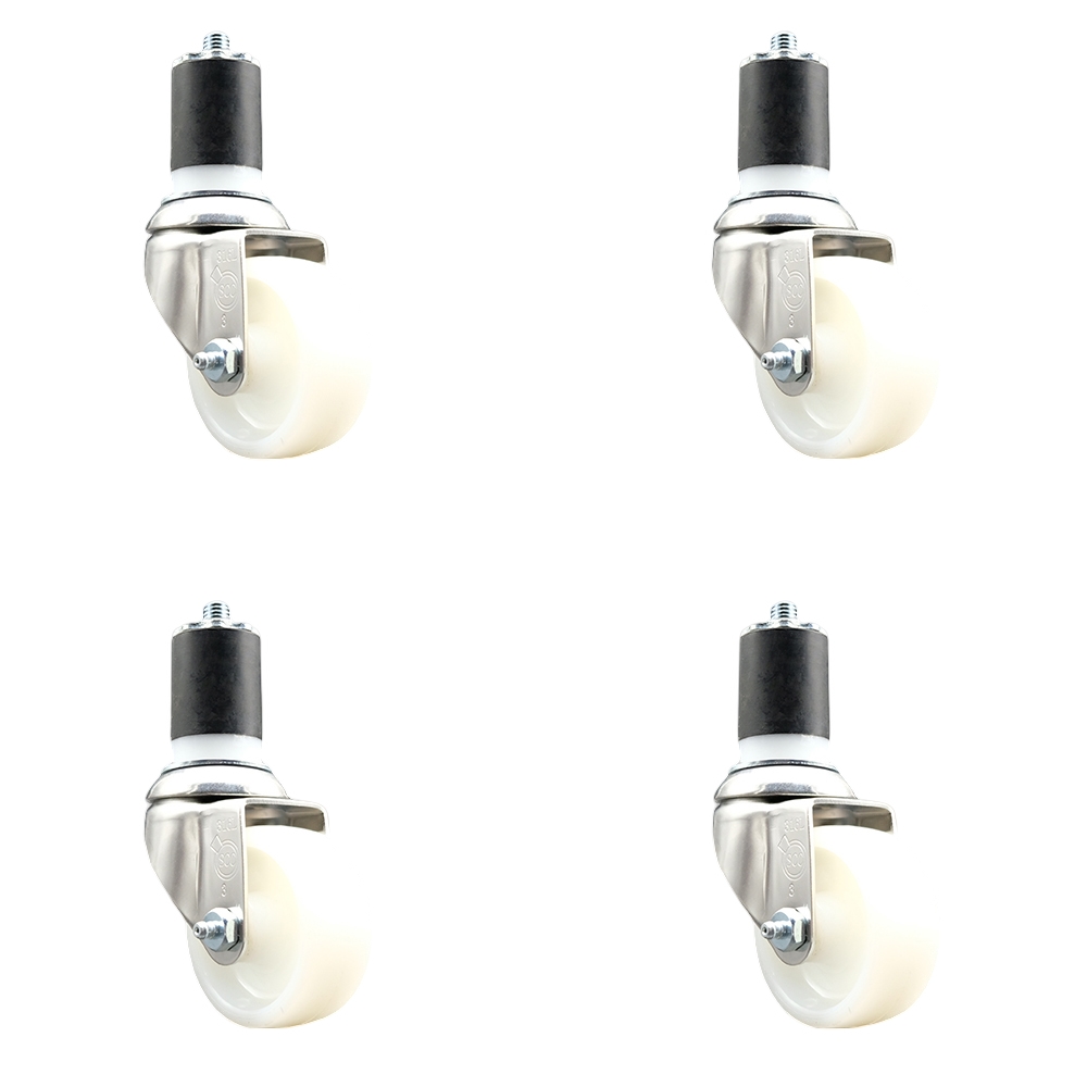 Nylon Swivel Stem Caster Set of 4 with 3 Inch White Caster Wheels - 1-3/4" Expanding Stems - 316 Stainless Steel Casters - Includes 4 Swivel Casters - Service Caster Brand — photo 1