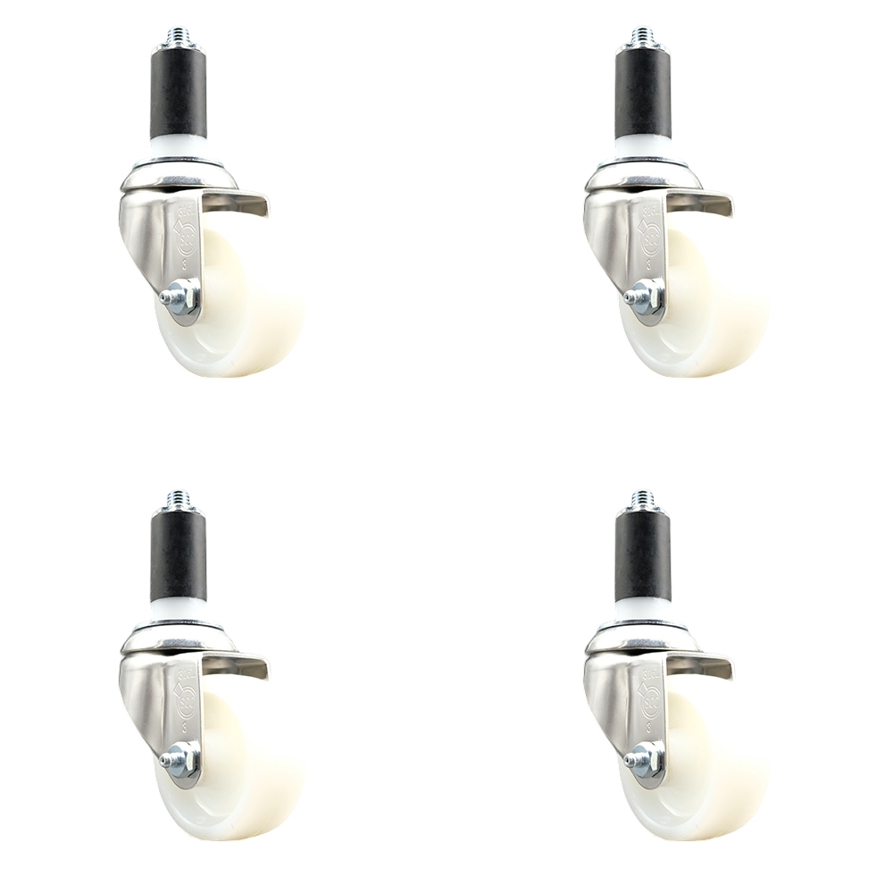 Nylon Swivel Stem Caster Set of 4 with 3 Inch White Caster Wheels - 1-3/8" Expanding Stems - 316 Stainless Steel Casters - Includes 4 Swivel Casters - Service Caster Brand — photo 1