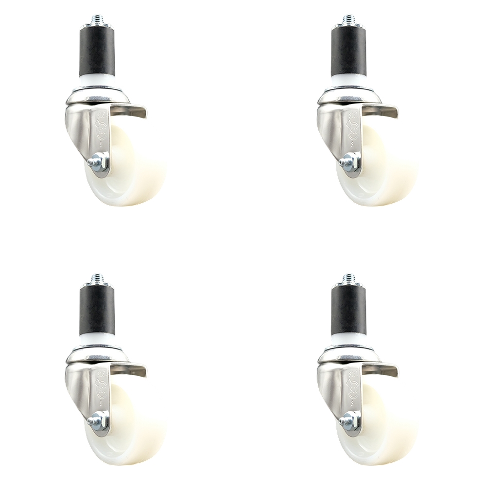 Nylon Swivel Stem Caster Set of 4 with 3 Inch White Caster Wheels - 1-5/8" Expanding Stems - 316 Stainless Steel Casters - Includes 4 Swivel Casters - Service Caster Brand — photo 1