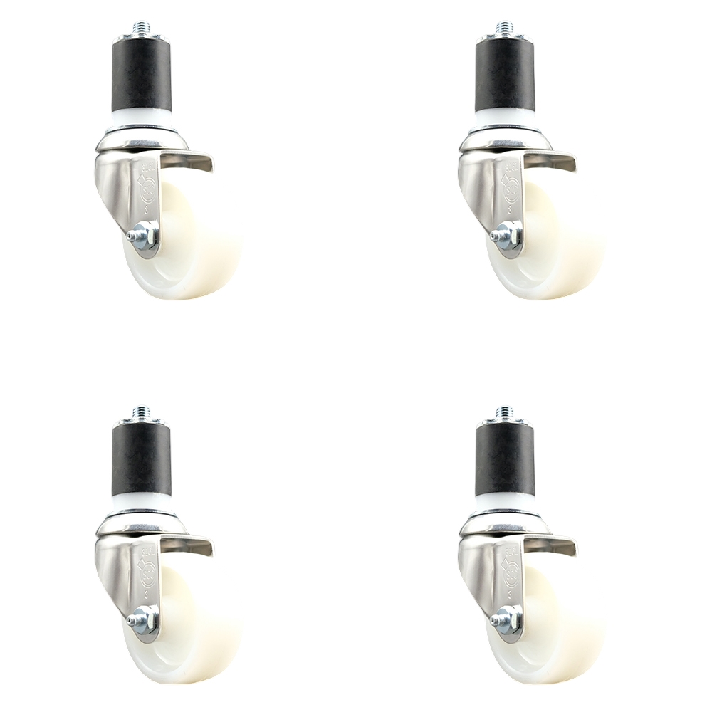 Nylon Swivel Stem Caster Set of 4 with 3 Inch White Caster Wheels - 1-7/8" Expanding Stems - 316 Stainless Steel Casters - Includes 4 Swivel Casters - Service Caster Brand — photo 1