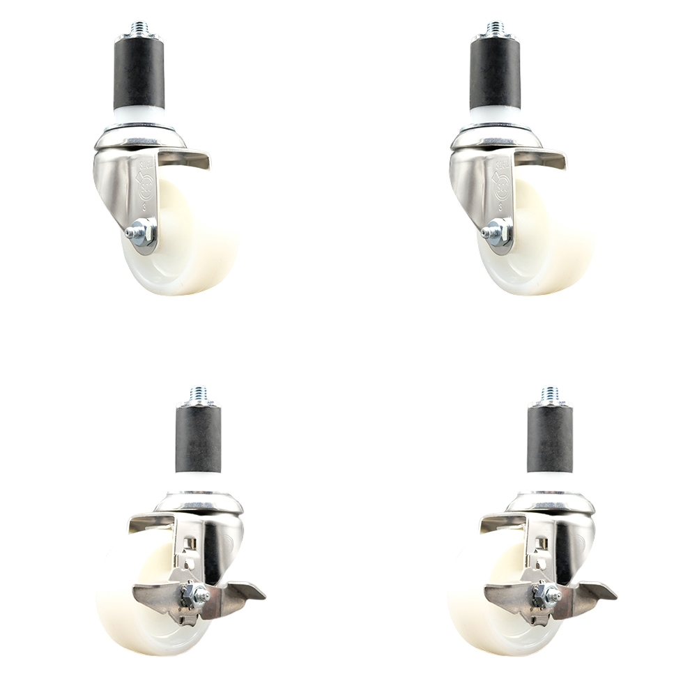 Nylon Swivel Stem Caster Set of 4 with 3 Inch Caster Wheels - 1-1/2" Expanding Stems - 316 Stainless Steel Casters - Includes 2 Swivel with Top Lock Brakes and 2 Swivel - Service Caster Brand — photo 1