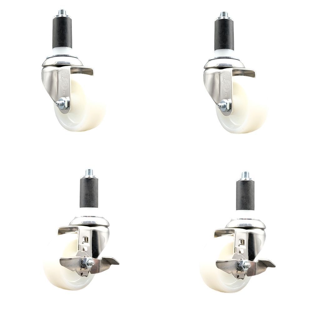 Nylon Swivel Stem Caster Set of 4 with 3 Inch Caster Wheels - 1-1/4" Expanding Stems - 316 Stainless Steel Casters - Includes 2 Swivel with Top Lock Brakes and 2 Swivel - Service Caster Brand — photo 1