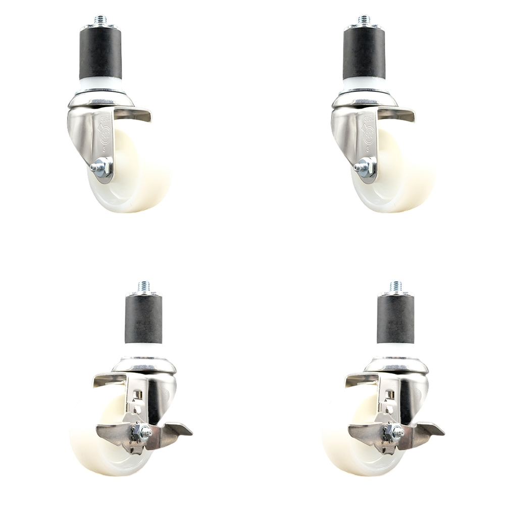 Nylon Swivel Stem Caster Set of 4 with 3 Inch Caster Wheels - 1-3/4" Expanding Stems - 316 Stainless Steel Casters - Includes 2 Swivel with Top Lock Brakes and 2 Swivel - Service Caster Brand — photo 1
