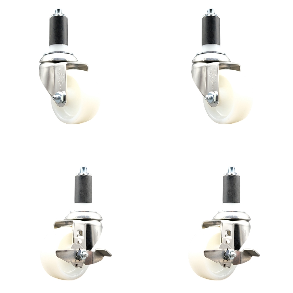 Nylon Swivel Stem Caster Set of 4 with 3 Inch Caster Wheels - 1-3/8" Expanding Stems - 316 Stainless Steel Casters - Includes 2 Swivel with Top Lock Brakes and 2 Swivel - Service Caster Brand — photo 1