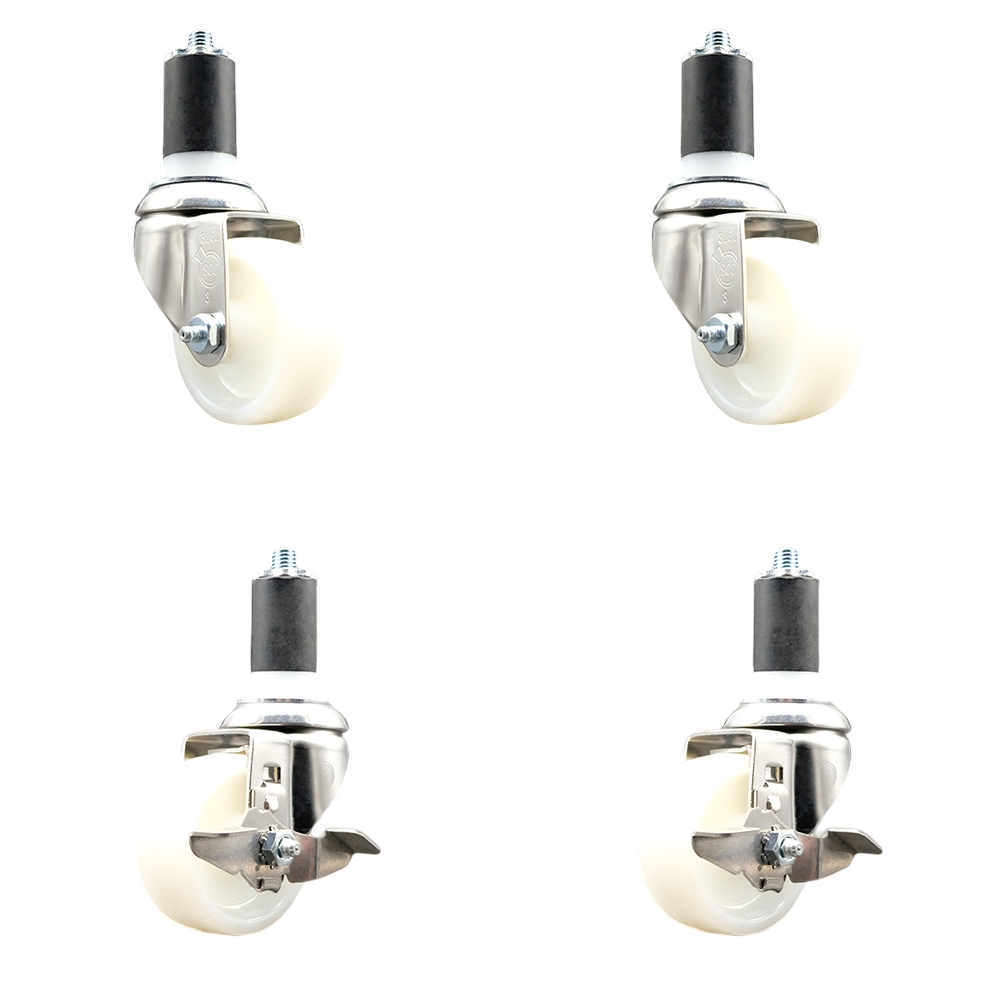 Nylon Swivel Stem Caster Set of 4 with 3 Inch Caster Wheels - 1-5/8" Expanding Stems - 316 Stainless Steel Casters - Includes 2 Swivel with Top Lock Brakes and 2 Swivel - Service Caster Brand — photo 1
