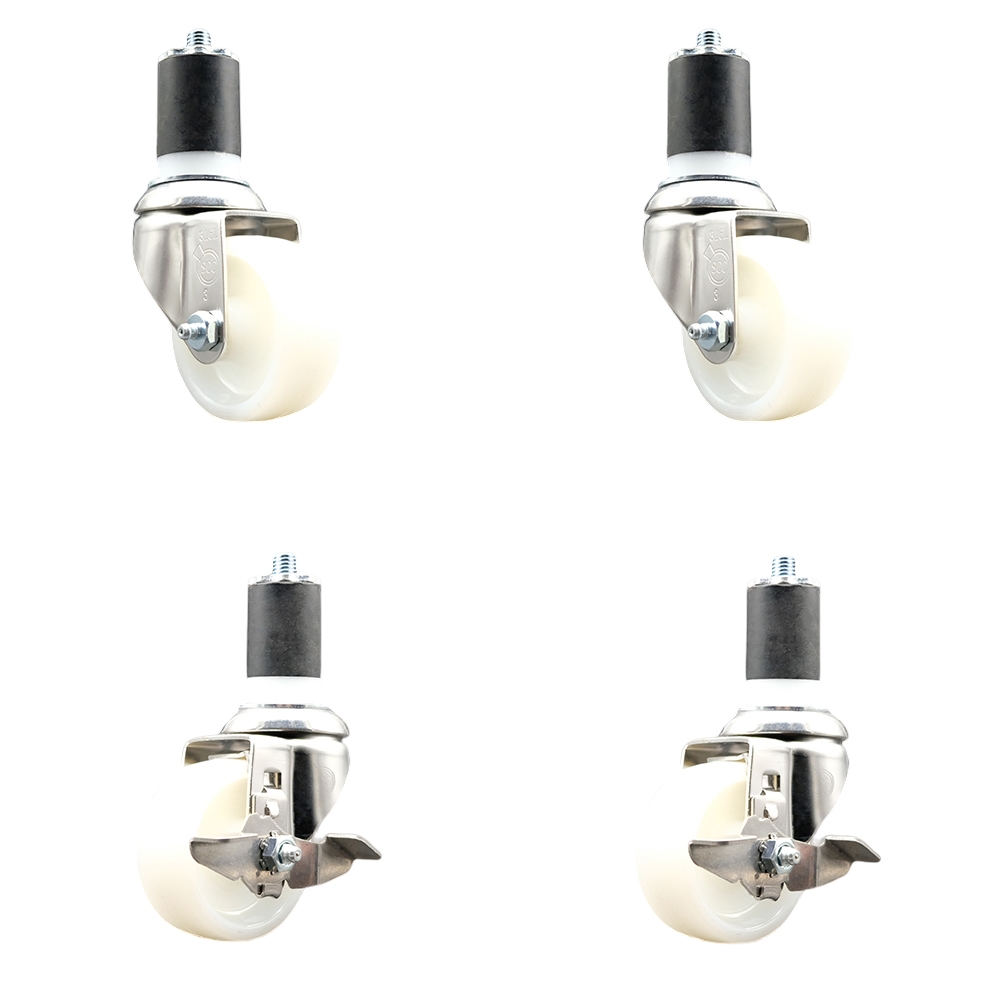 Nylon Swivel Stem Caster Set of 4 with 3 Inch Caster Wheels - 1-7/8" Expanding Stems - 316 Stainless Steel Casters - Includes 2 Swivel with Top Lock Brakes and 2 Swivel - Service Caster Brand — photo 1