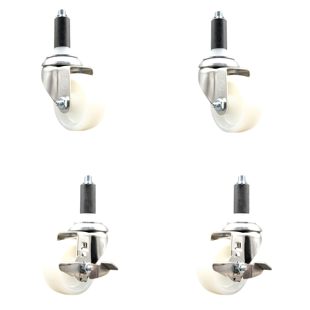 Nylon Swivel Stem Caster Set of 4 with 3 Inch Caster Wheels - 1" Expanding Stems - 316 Stainless Steel Casters - Includes 2 Swivel with Top Lock Brakes and 2 Swivel - Service Caster Brand — photo 1